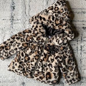 Girls Infant Winter Leopard Print Coat. 12 months.